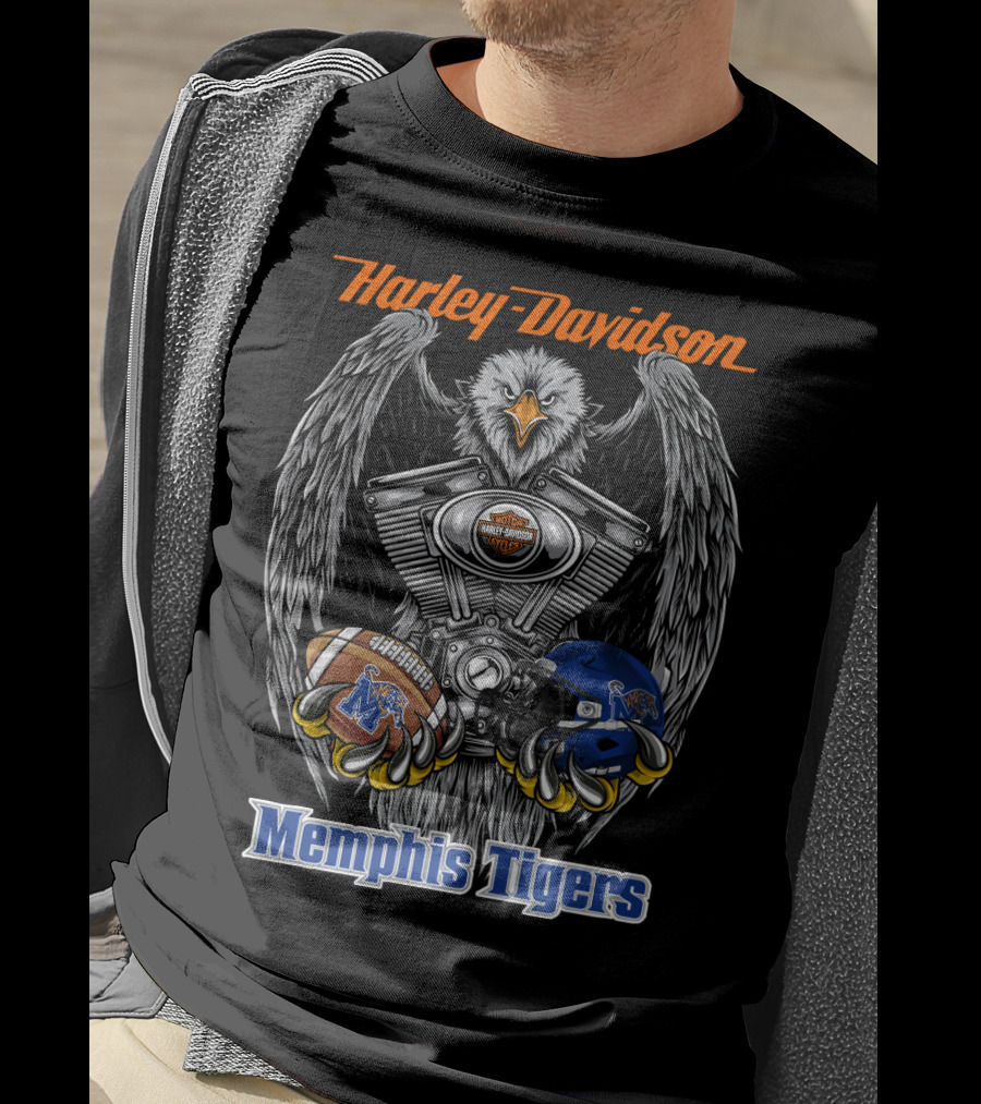 Harley Davidson Memphis Tigers Ncaa3 Mt Football Eagle Engine T-Shirt