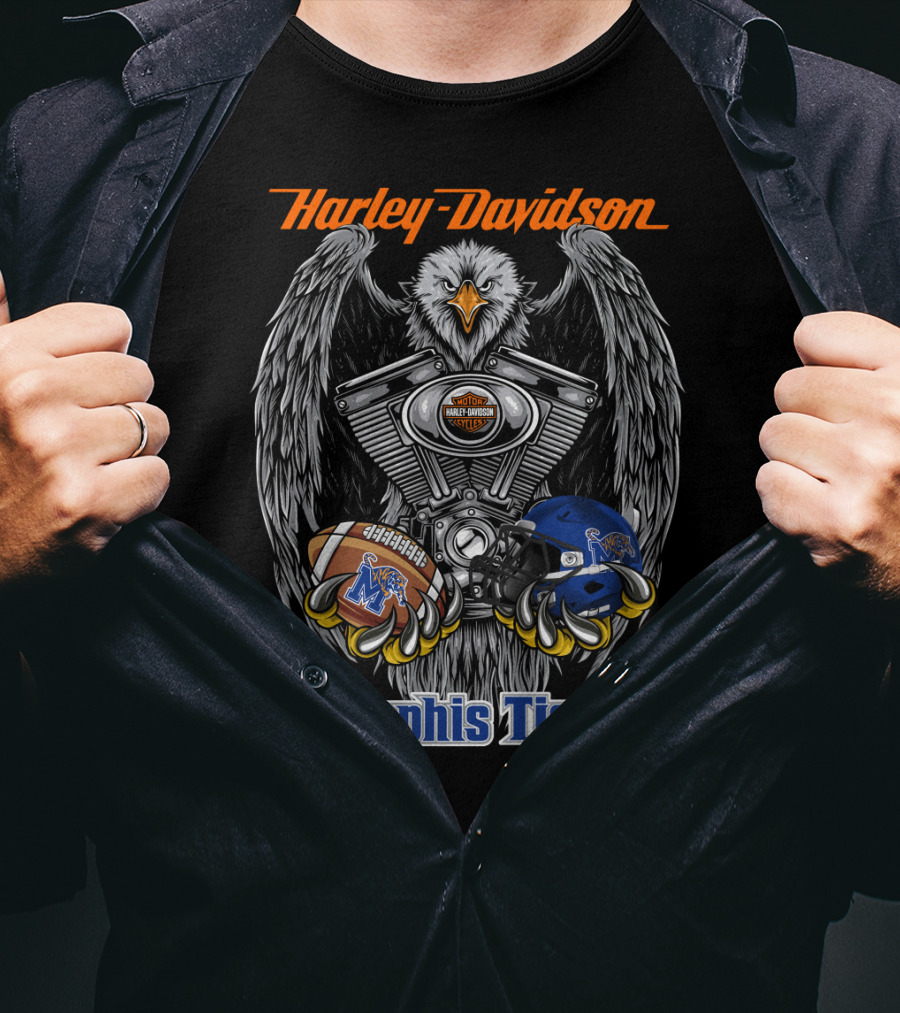 Harley Davidson Memphis Tigers Ncaa3 Mt Football Eagle Engine T-Shirt