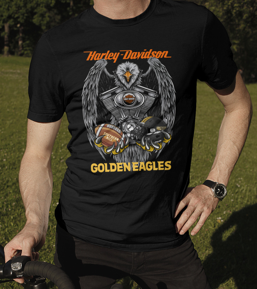 Harley Davidson Southern Miss Golden Eagles Ncaa Football Helmet And Engine T-Shirt