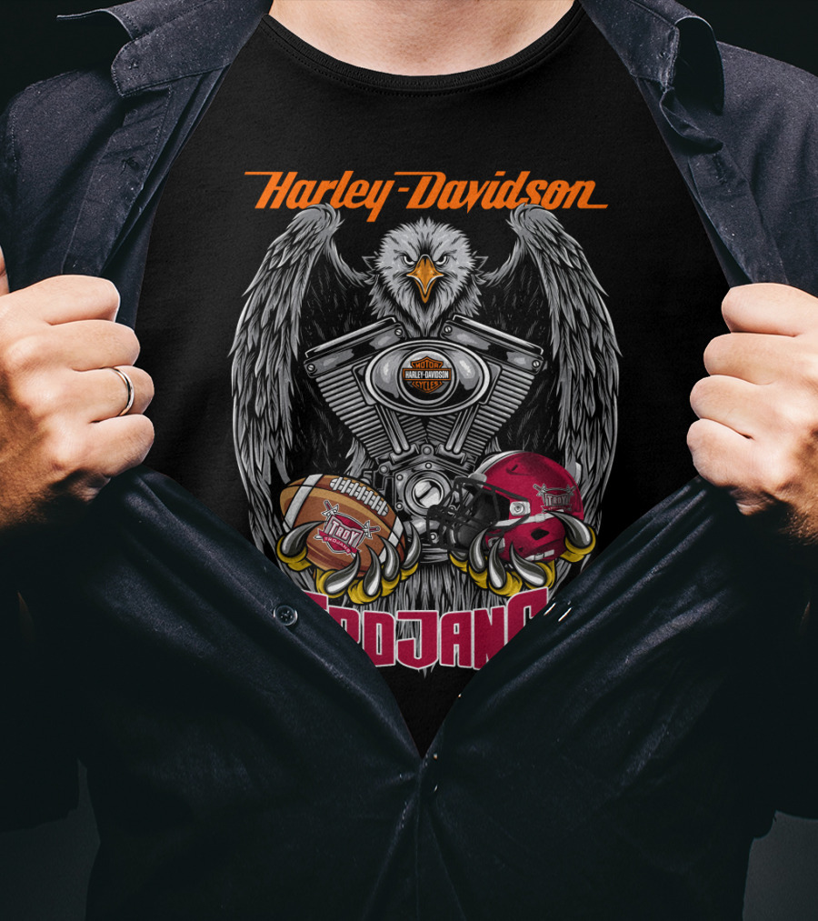 Harley Davidson Seattle Trojans Football Motorcycle Engine Eagle T-Shirt