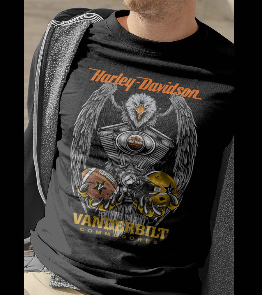 Harley Davidson Vanderbilt Commodores Ncaa Football Eagle Engine T-Shirt