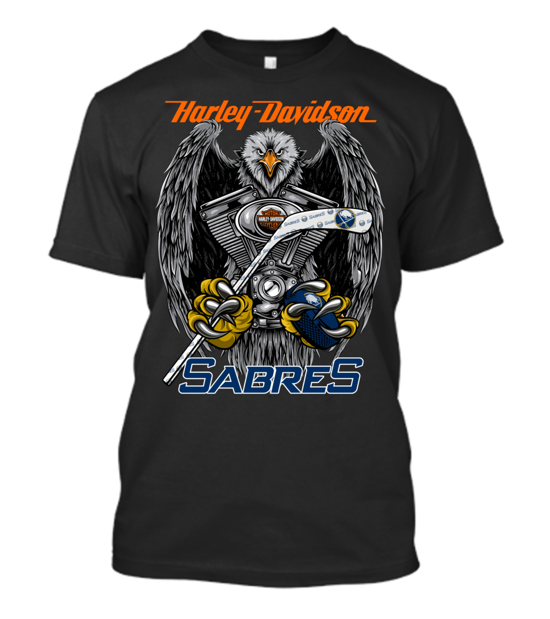 Harley Davidson Sabres Nhl Hockey Engine Eagle T-Shirt