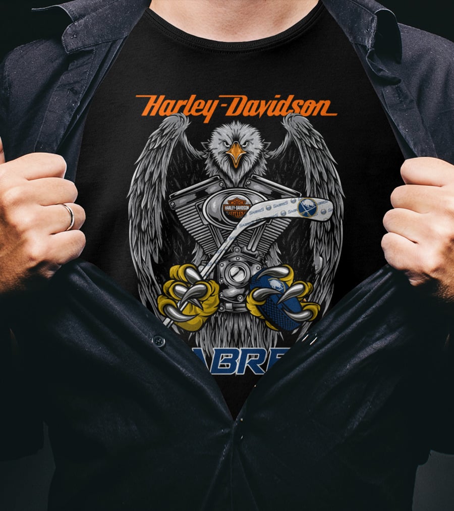 Harley Davidson Sabres Nhl Hockey Engine Eagle T-Shirt