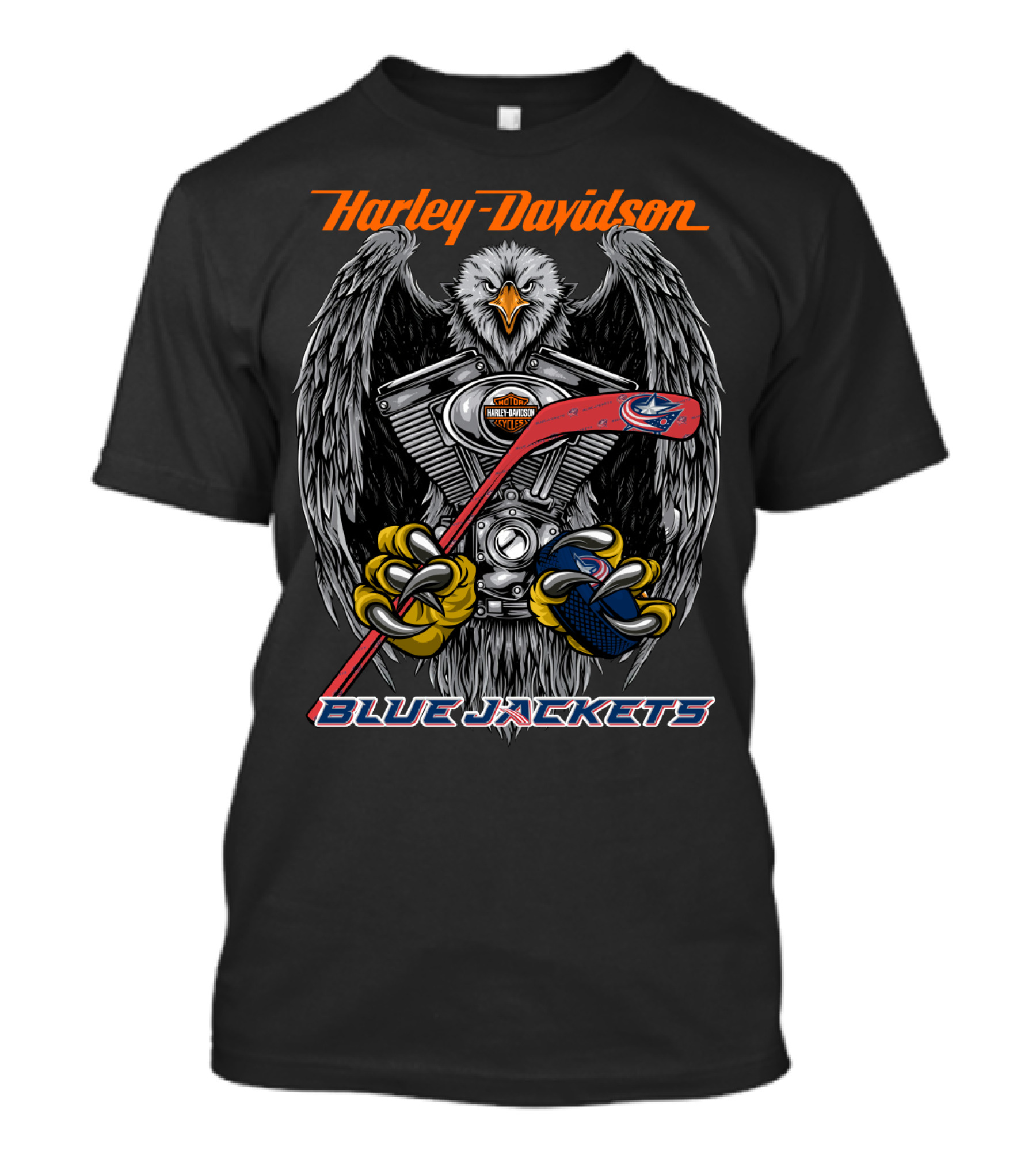 Harley Davidson Blue Jackets Nhl Eagle Engine Hockey Stick T-Shirt