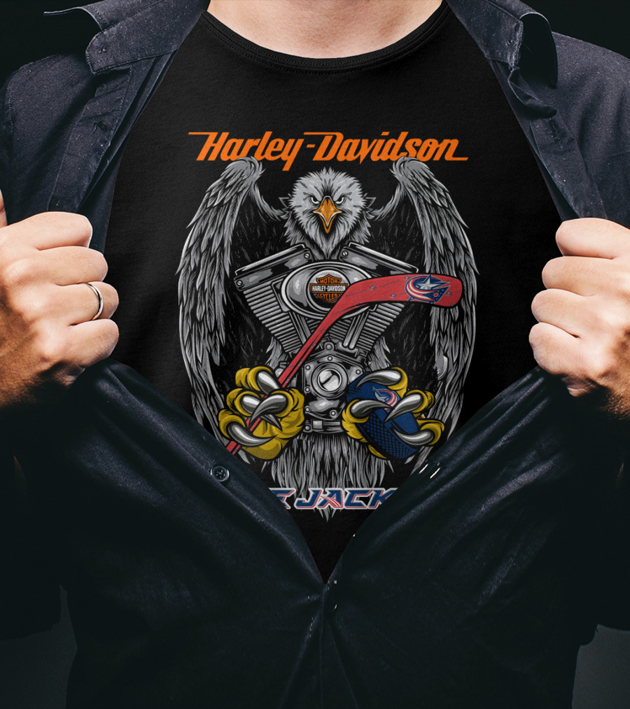 Harley Davidson Blue Jackets Nhl Eagle Engine Hockey Stick T-Shirt