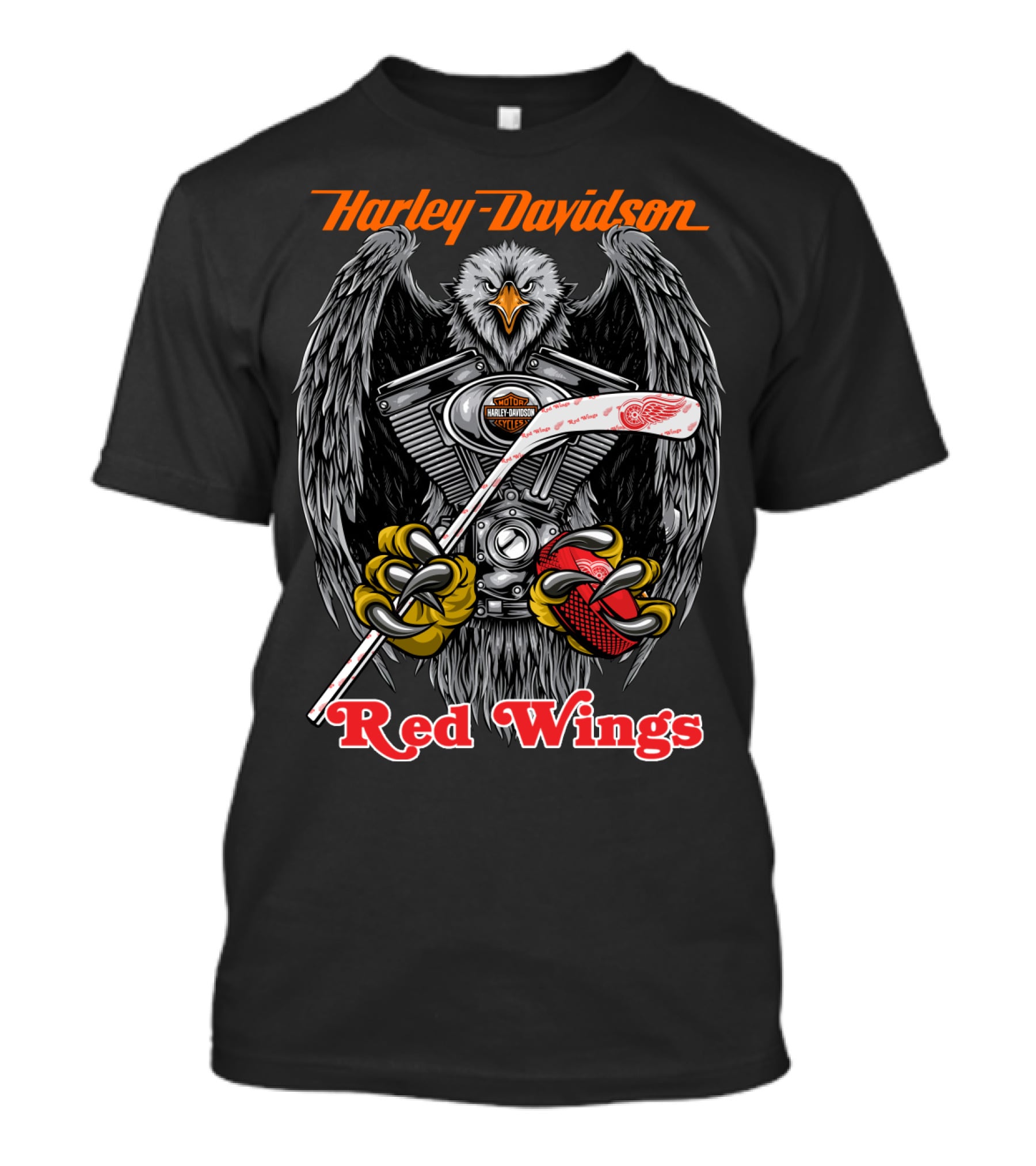 Harley Davidson Red Wings Nhl Drw 46 Hockey Eagle Engine T-Shirt