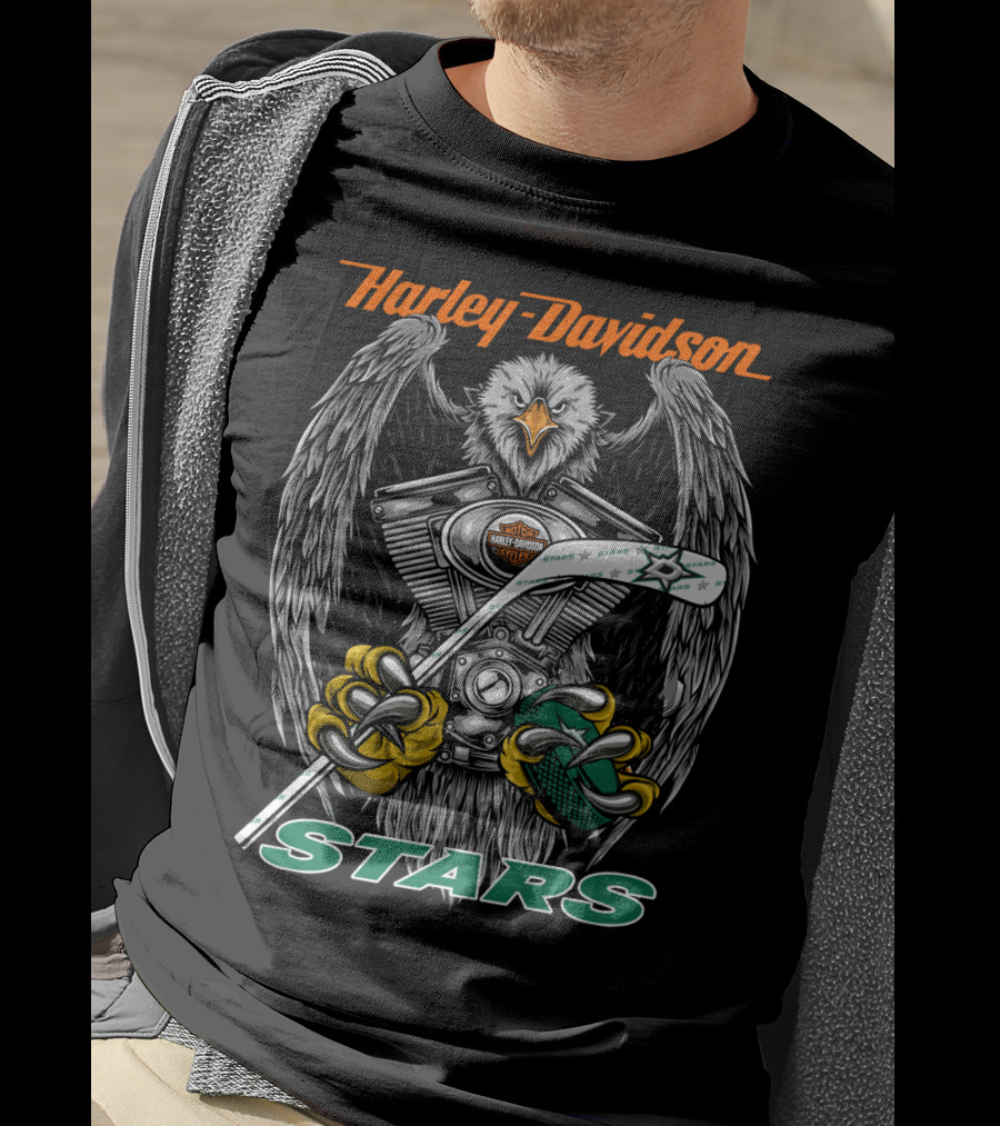 Harley Davidson Eagle With Hockey Stick And Stars T-Shirt