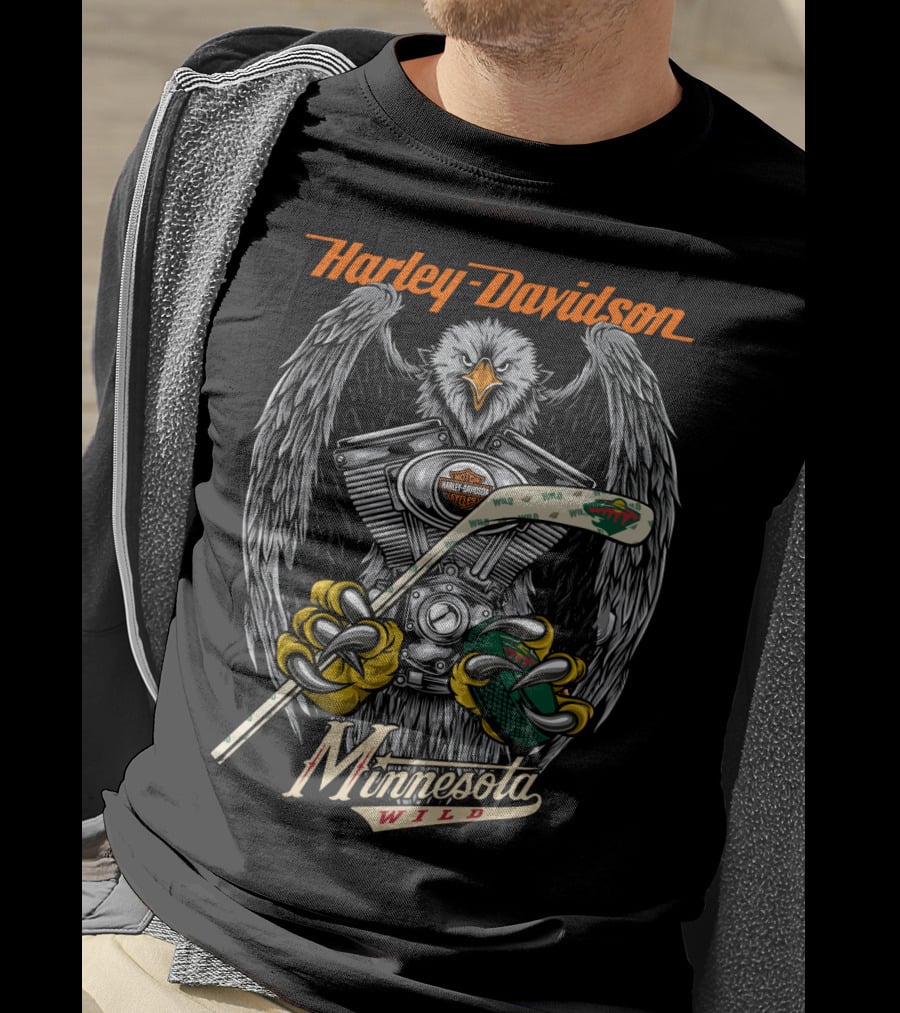 Harley Davidson Minnesota Wild Nhl V-Twin Eagle Hockey Stick T-Shirt
