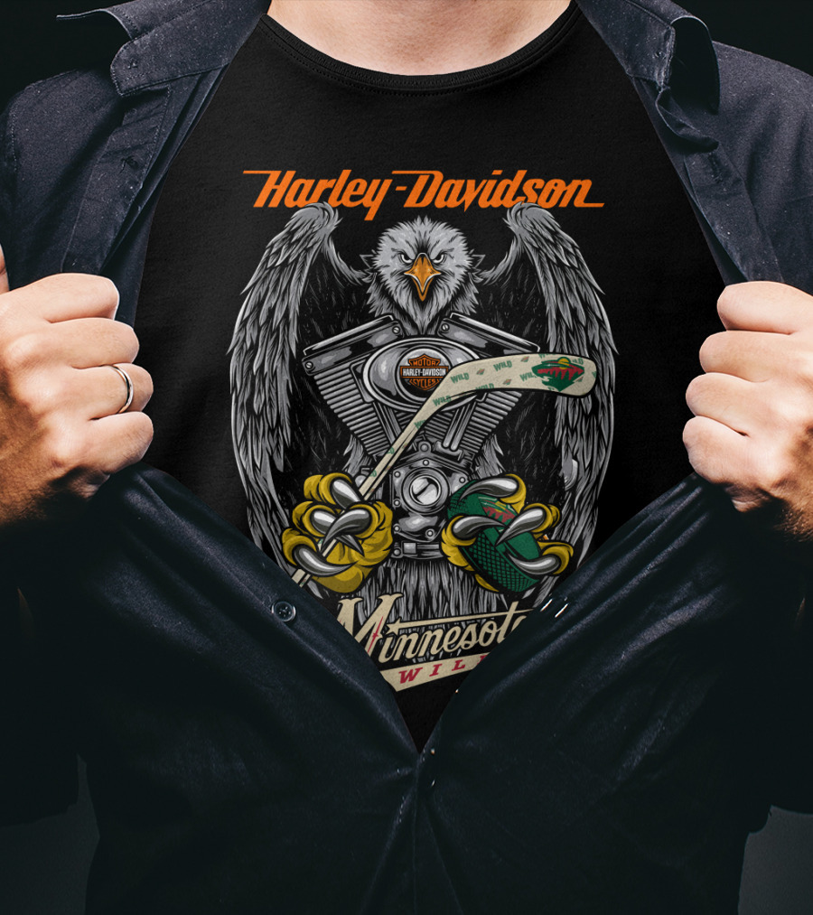Harley Davidson Minnesota Wild Nhl V-Twin Eagle Hockey Stick T-Shirt