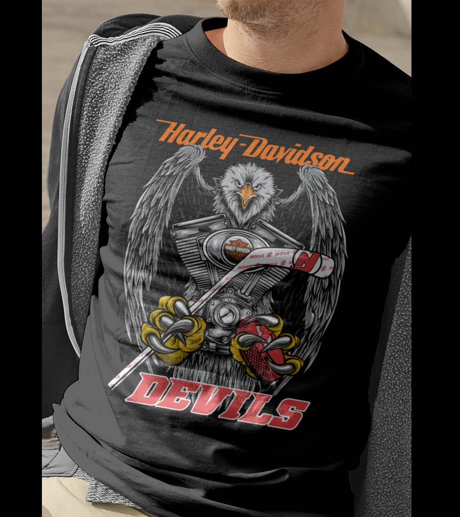 Harley Davidson Devils Nhl Njd Eagle Engine Hockey Stick T-Shirt