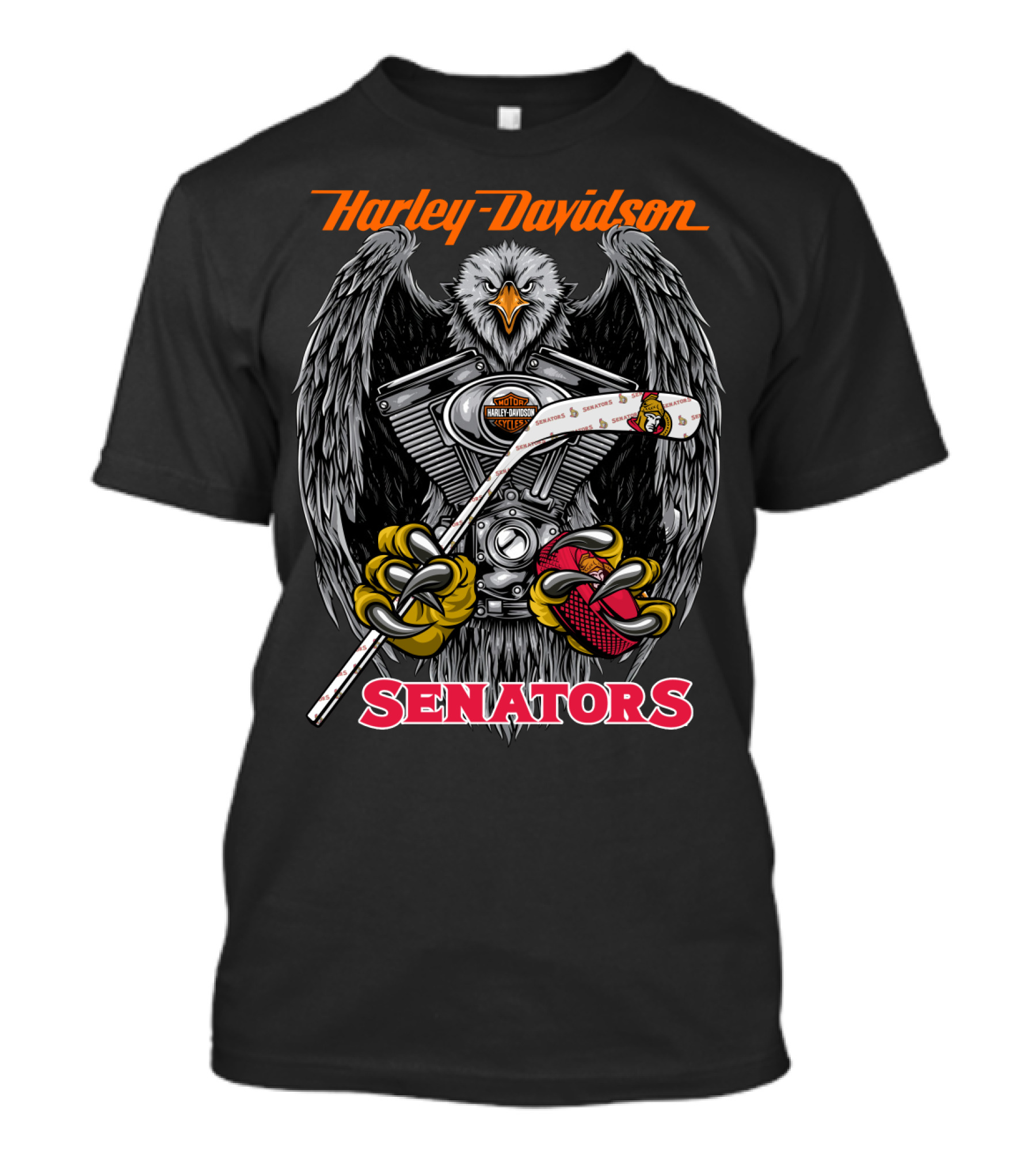 Harley Davidson Ottawa Senators Nhl Eagle V-Twin Engine Hockey Stick T-Shirt