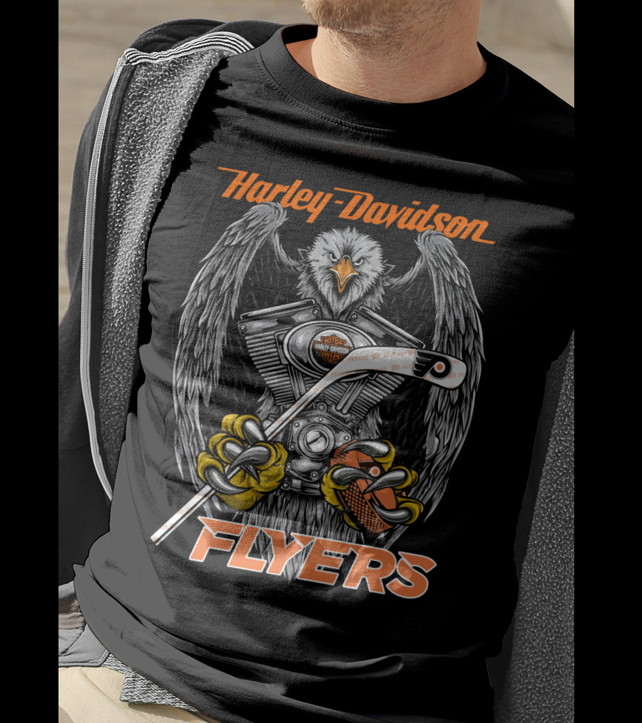Harley Davidson Flyers Philadelphia Engine Eagle Hockey Stick T-Shirt