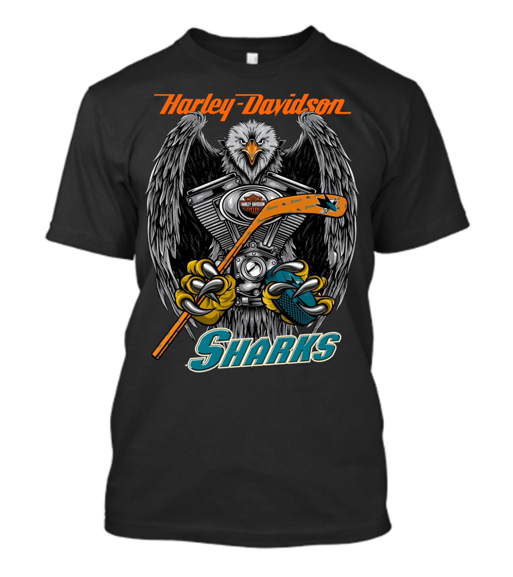Harley Davidson Nhl San Jose Sharks Eagle With Hockey Motif T-Shirt