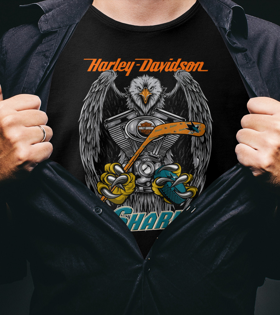 Harley Davidson Nhl San Jose Sharks Eagle With Hockey Motif T-Shirt