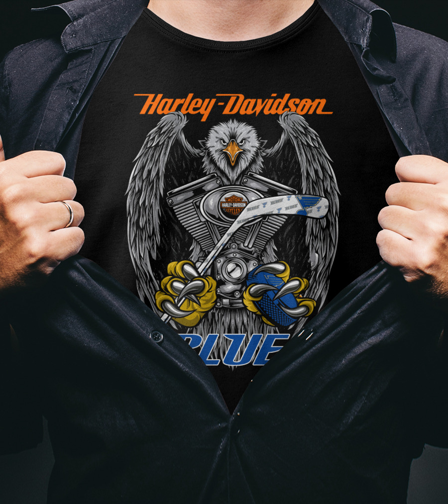 Harley Davidson Blues Hockey Eagle Nhl Motorcycles T-Shirt