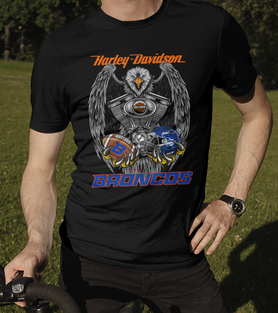 Harley Davidson Broncos Eagle Football Helmet Engine T-Shirt