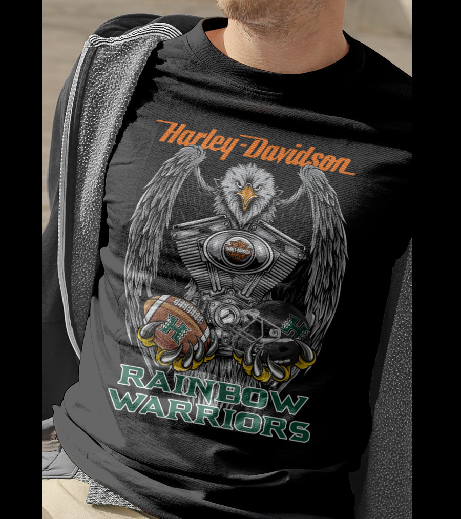 Harley Davidson Rainbow Warriors Eagle With Football And Helmet T-Shirt