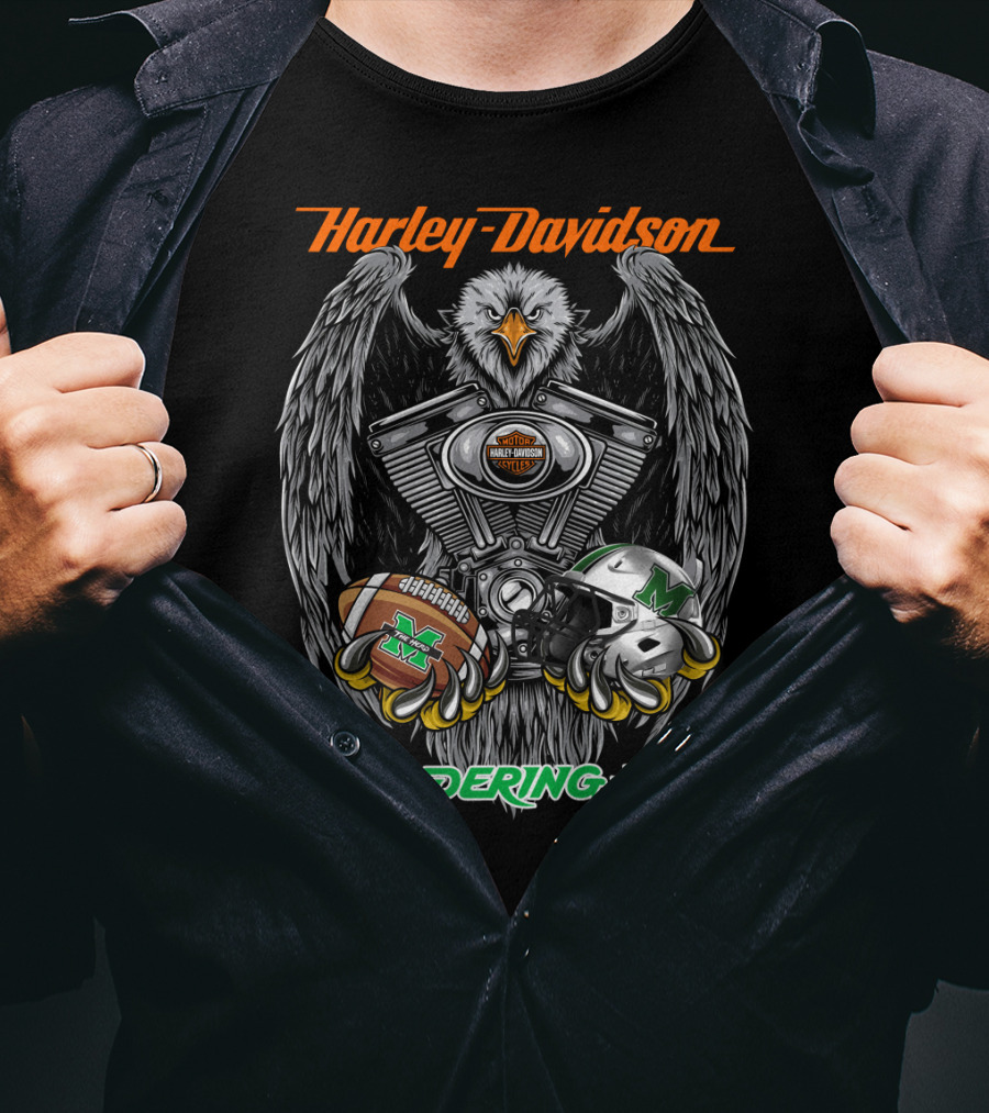Harley Davidson Thundering Herd Marshall Football Eagle T-Shirt