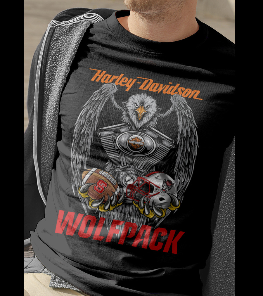 Harley Davidson Wolfpack Nc State Wolfpack Football Helmet Eagle Engine T-Shirt