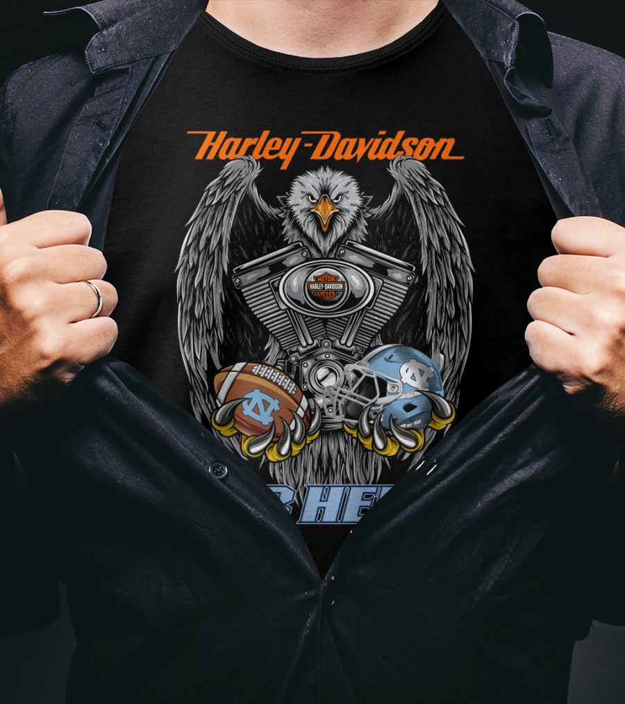Harley Davidson Tar Heels Eagle With Engine Football And Helmet T-Shirt