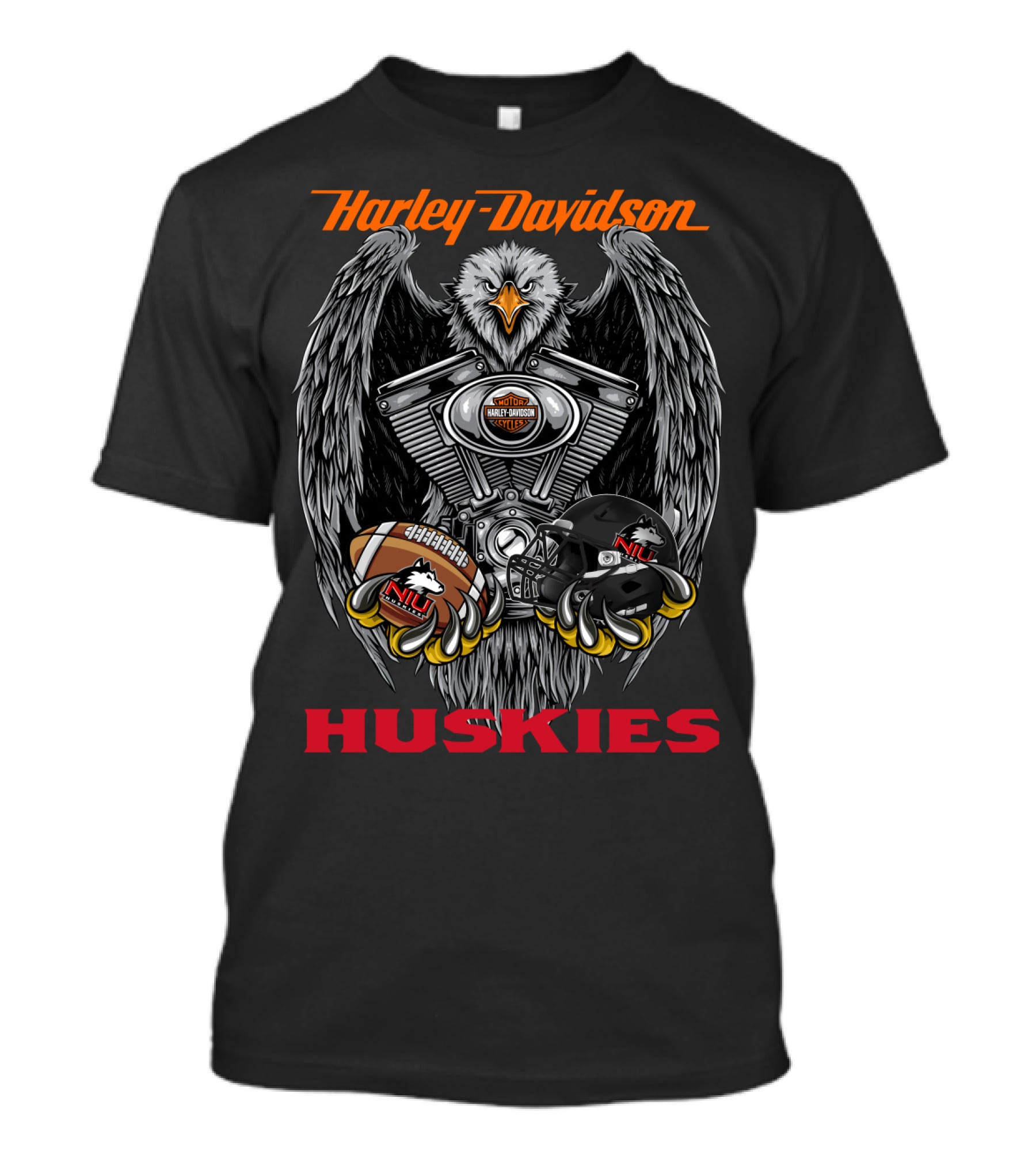 Harley Davidson Huskies Niu Football Motor Eagle T-Shirt