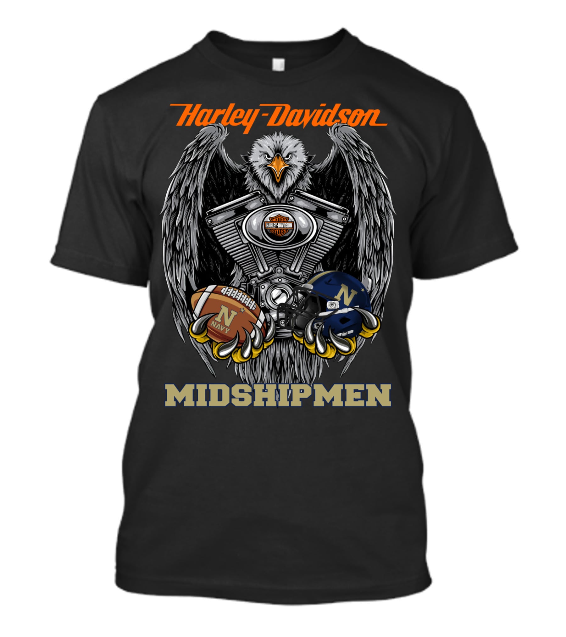 Harley Davidson Midshipmen Navy Football Eagle Engine T-Shirt