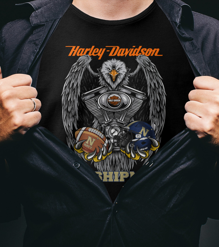 Harley Davidson Midshipmen Navy Football Eagle Engine T-Shirt
