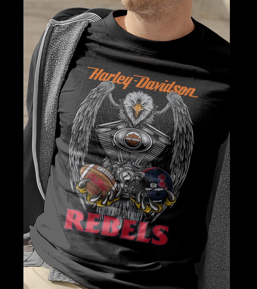 Harley Davidson Rebels Eagle Engine Football Helmet T-Shirt
