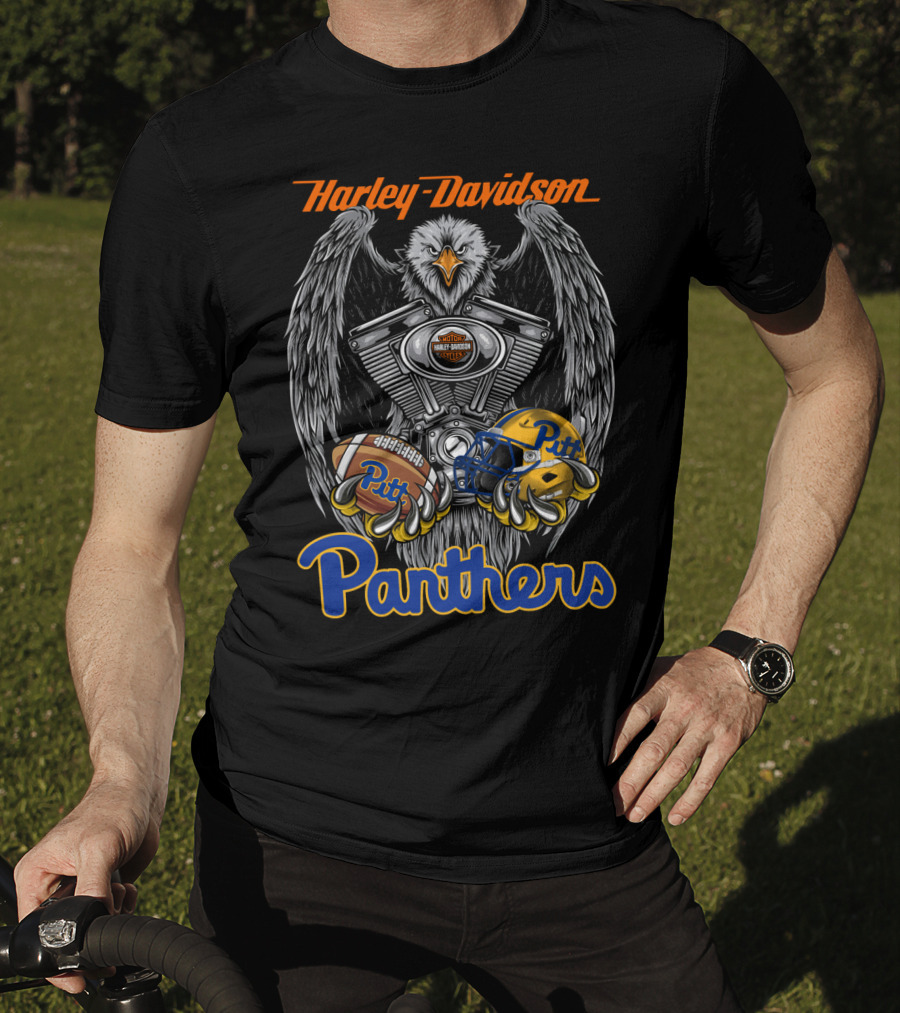 Harley Davidson Panthers Pitt Football Helmet And Eagle Engine Art T-Shirt