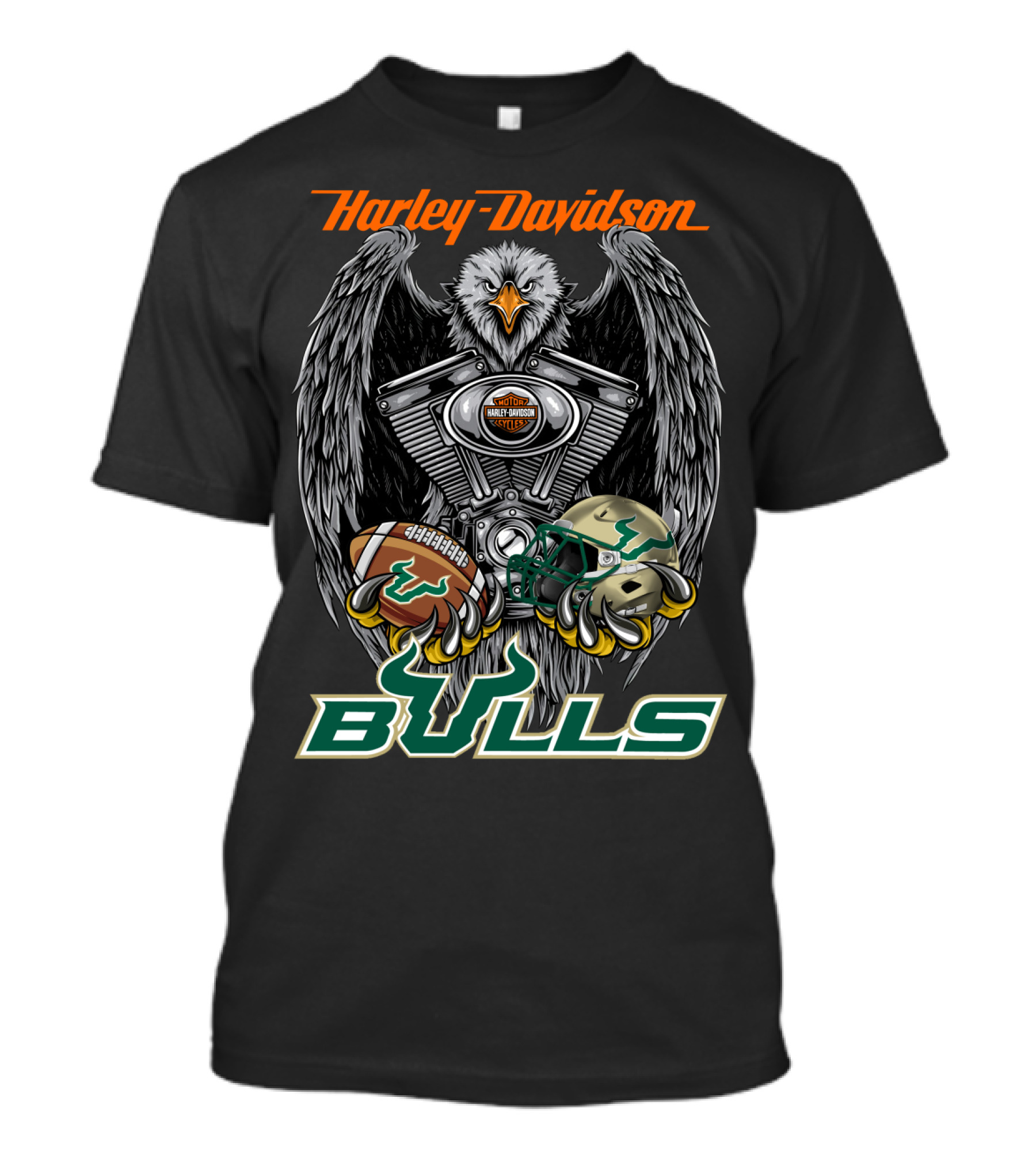 Harley Davidson Bulls Football Helmet And Engine Eagle T-Shirt
