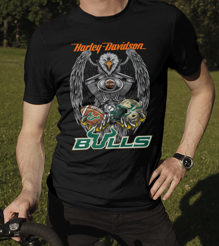 Harley Davidson Bulls Football Helmet And Engine Eagle T-Shirt