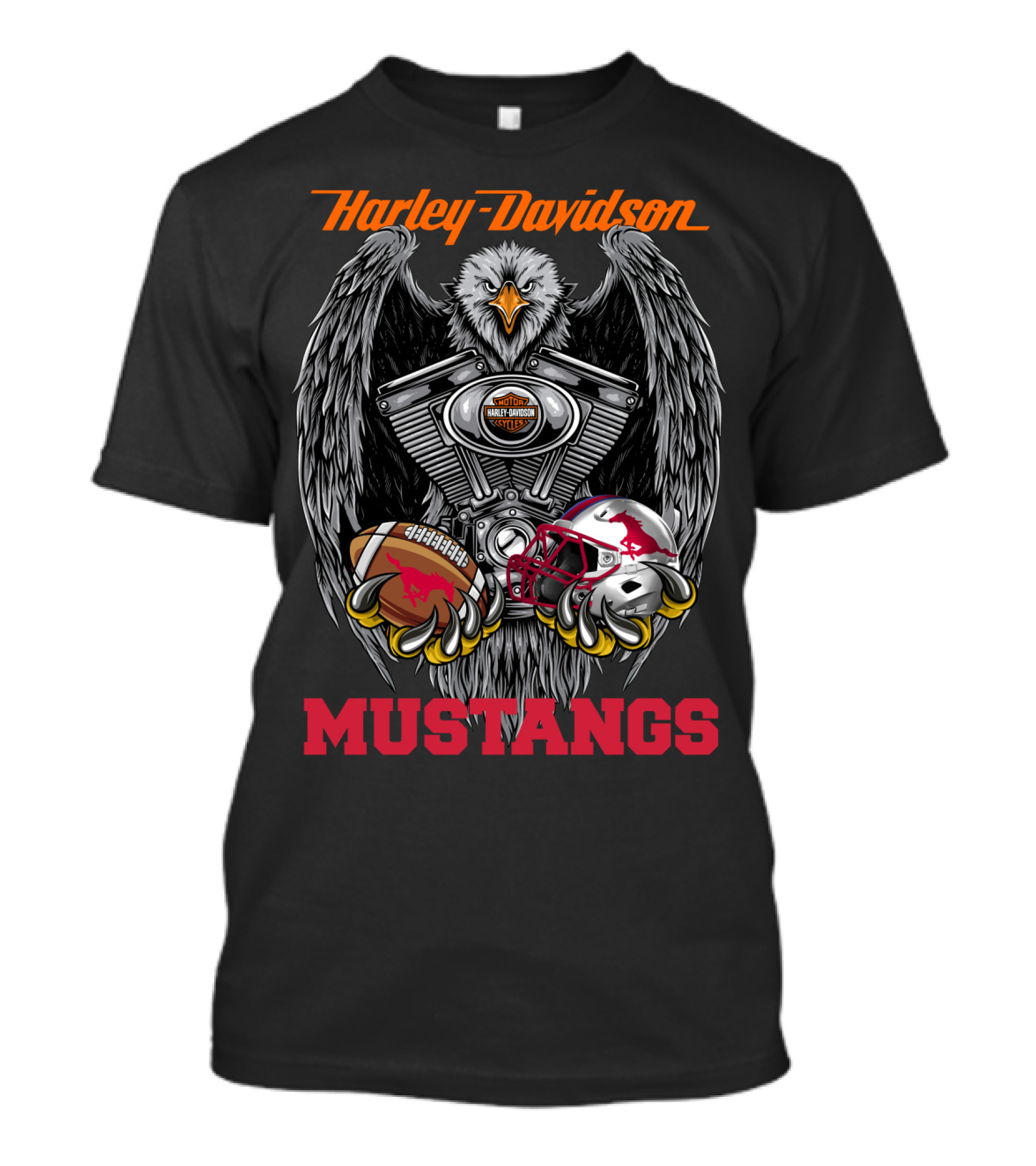 Harley Davidson Mustangs Eagle Engine Football Helmet T-Shirt