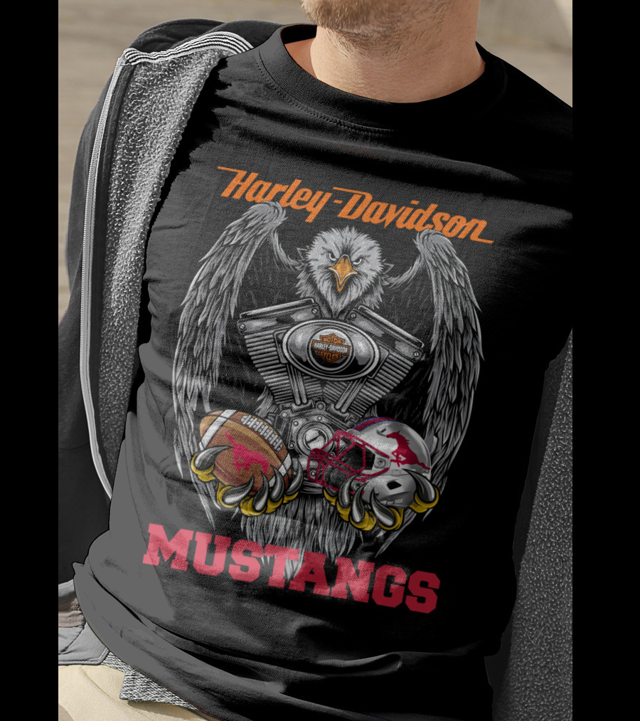 Harley Davidson Mustangs Eagle Engine Football Helmet T-Shirt