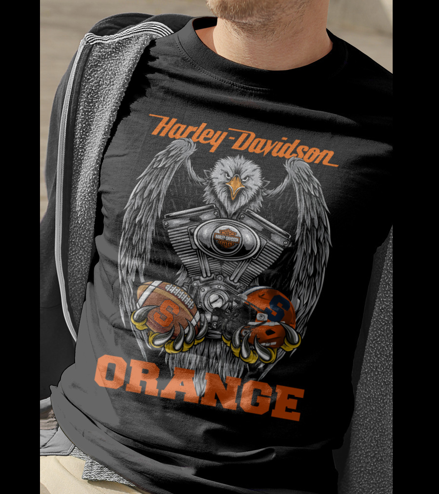 Harley Davidson Orange Eagle With Syracuse Football And Helmet T-Shirt