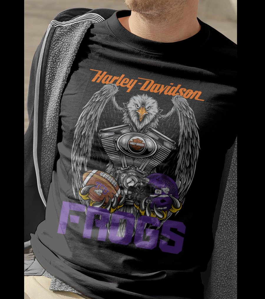 Harley Davidson Tcu Frogs Ncaa Football Helmet And Eagle T-Shirt