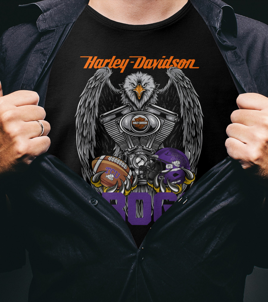 Harley Davidson Tcu Frogs Ncaa Football Helmet And Eagle T-Shirt