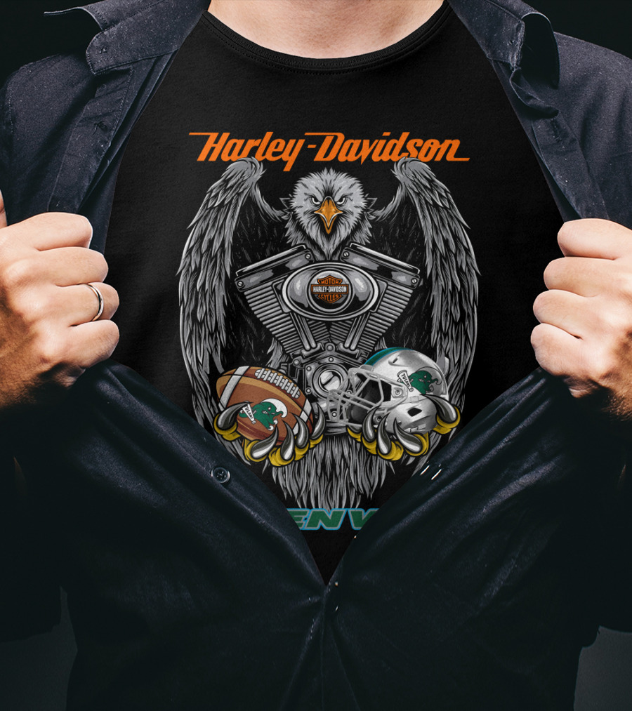 Harley Davidson Seattle Green Wave Football Eagle T-Shirt