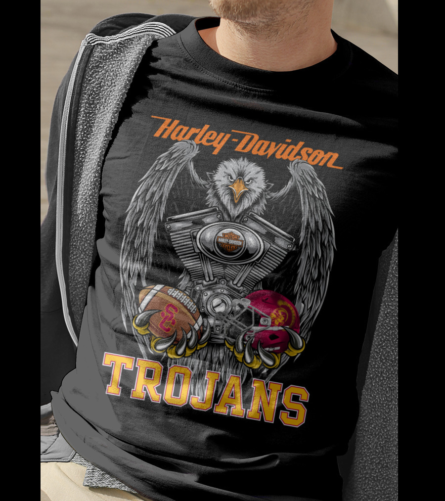 Harley Davidson Trojans Usc Football Helmet And Engine T-Shirt