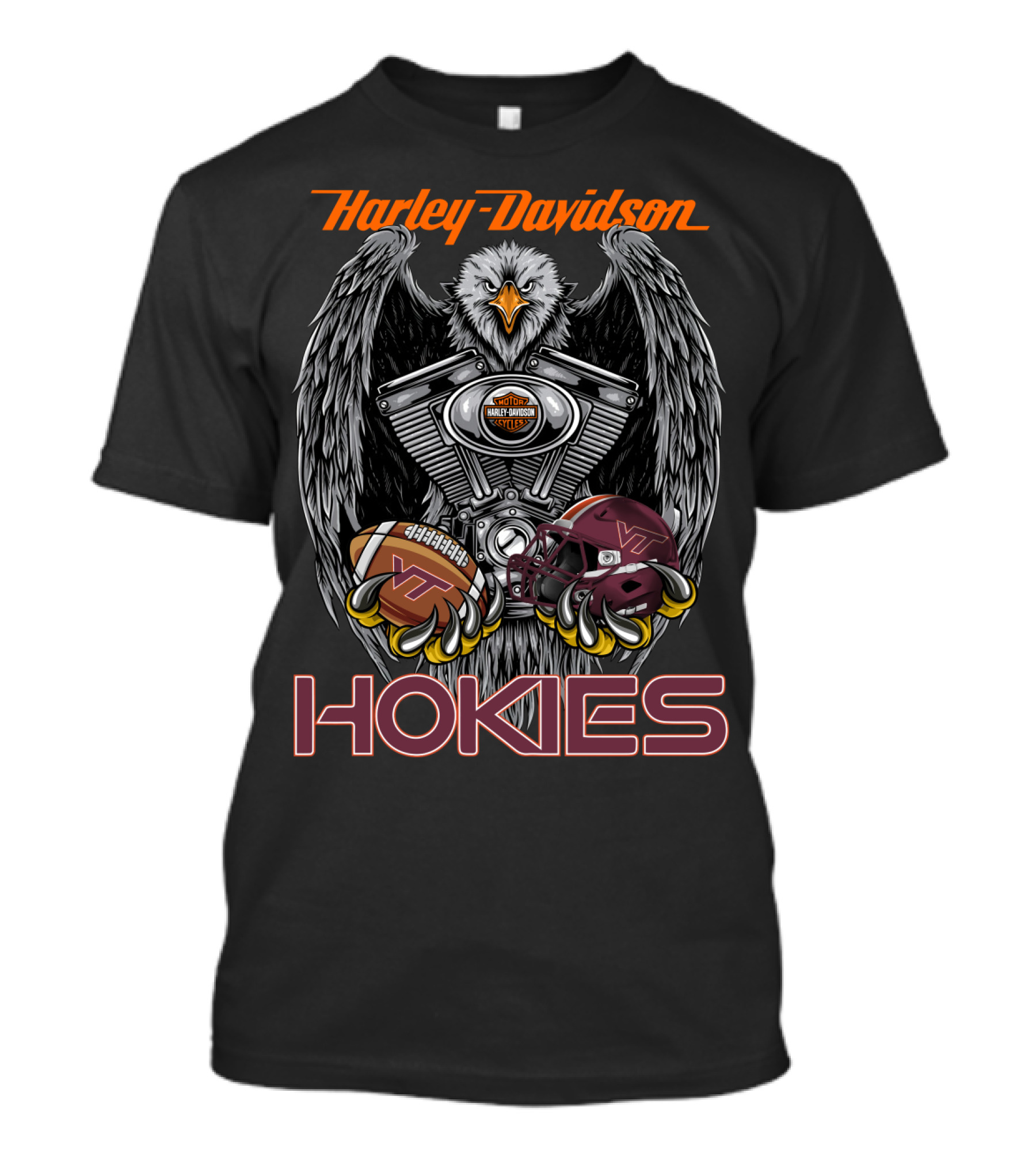 Harley Davidson Hokies Ncaa Football Helmet Engine Eagle T-Shirt
