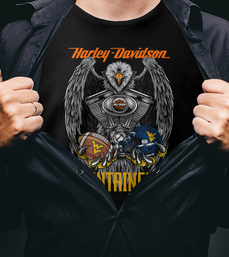 Harley Davidson Mountaineers Wv Football Helmet And Engine Eagle T-Shirt