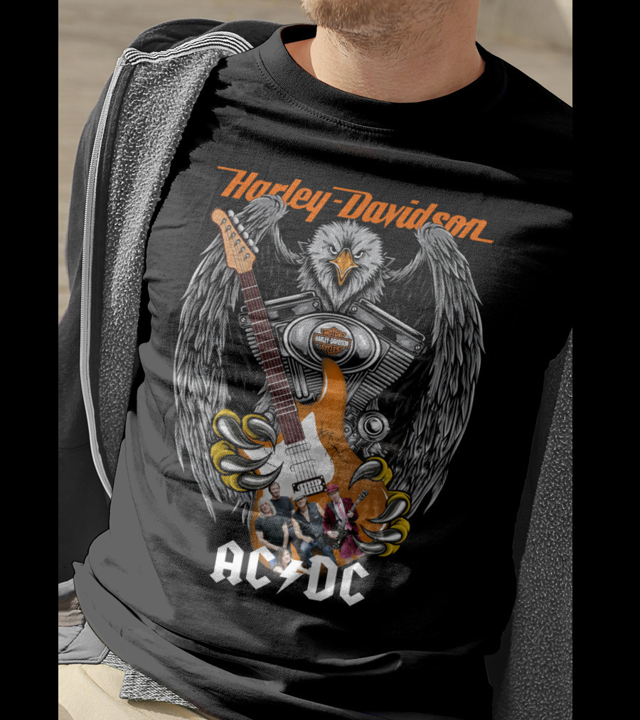 Harley Davidson Motorcycles Eagle Guitar Ac/Dc Band Collaboration T-Shirt