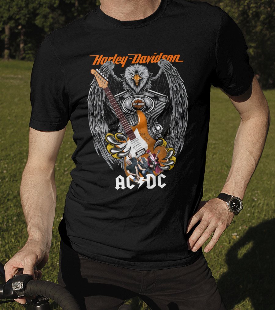 Harley Davidson Motorcycles Eagle Guitar Ac/Dc Band Collaboration T-Shirt