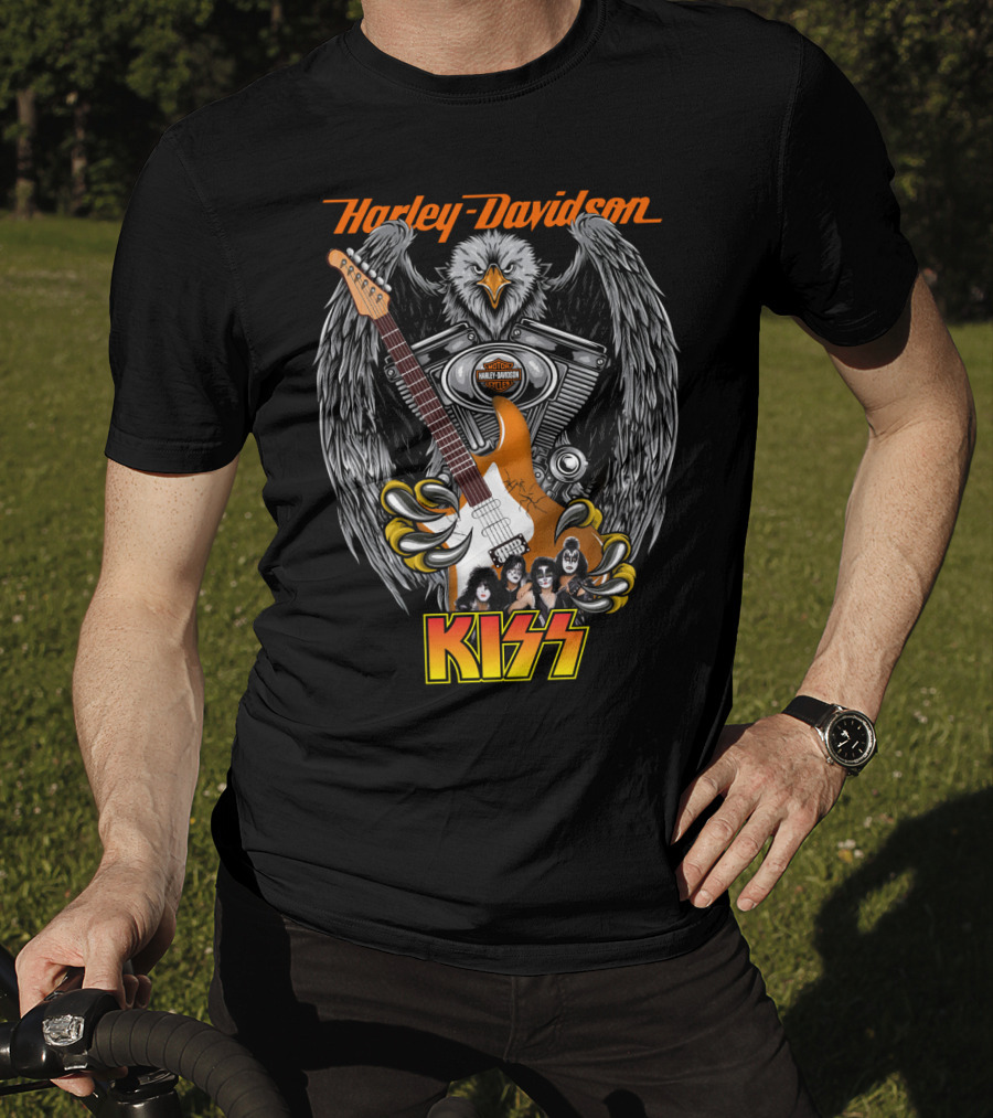 Harley Davidson Motor Cycles Kiss Band Eagle Guitar T-Shirt