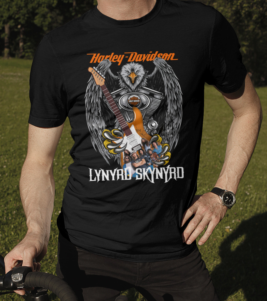 Harley Davidson Eagle V-Twin Engine Lynyrd Skynyrd Band Guitar T-Shirt