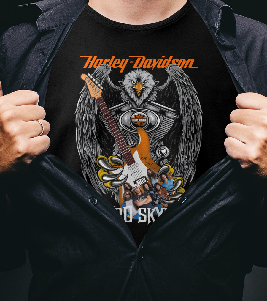 Harley Davidson Eagle V-Twin Engine Lynyrd Skynyrd Band Guitar T-Shirt