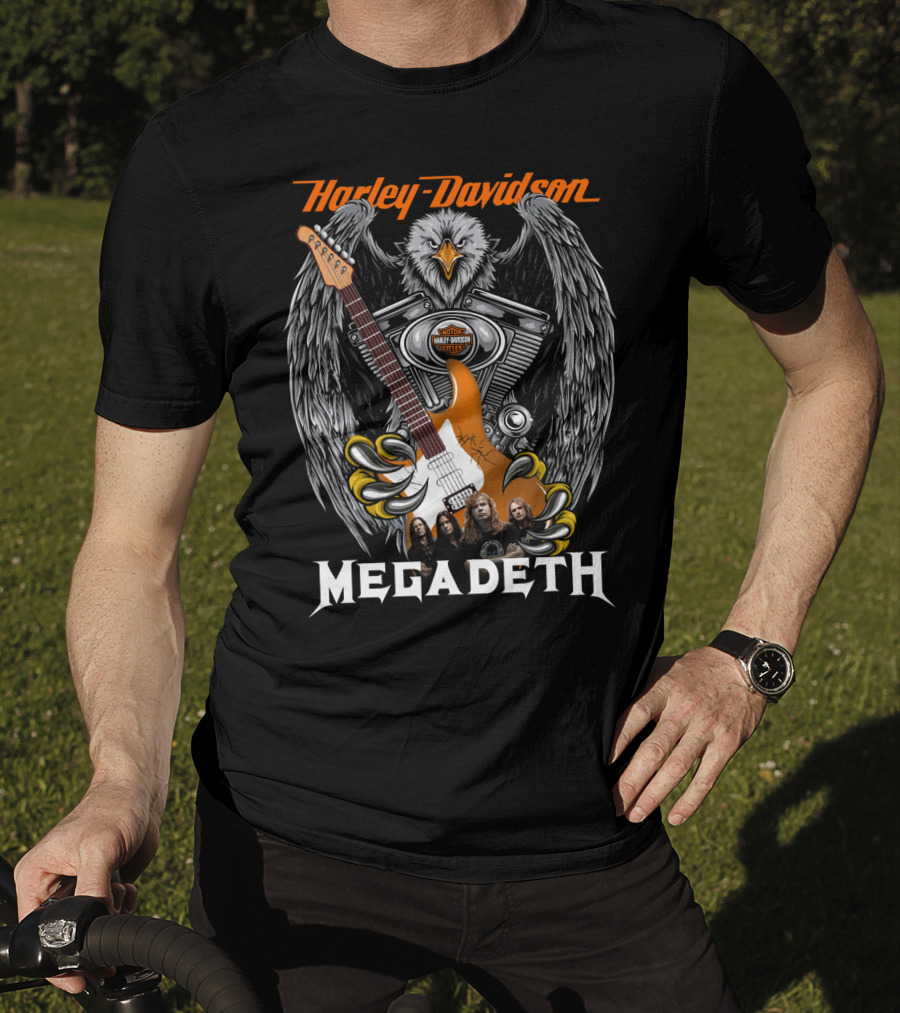 Harley Davidson Motor Cycles Megadeth Eagle Guitar T-Shirt