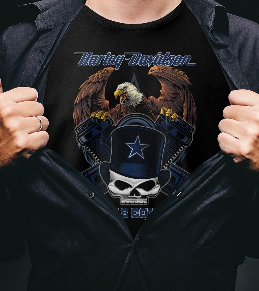 Harley Davidson Dallas Cowboys Eagle Skull Star T-Shirt