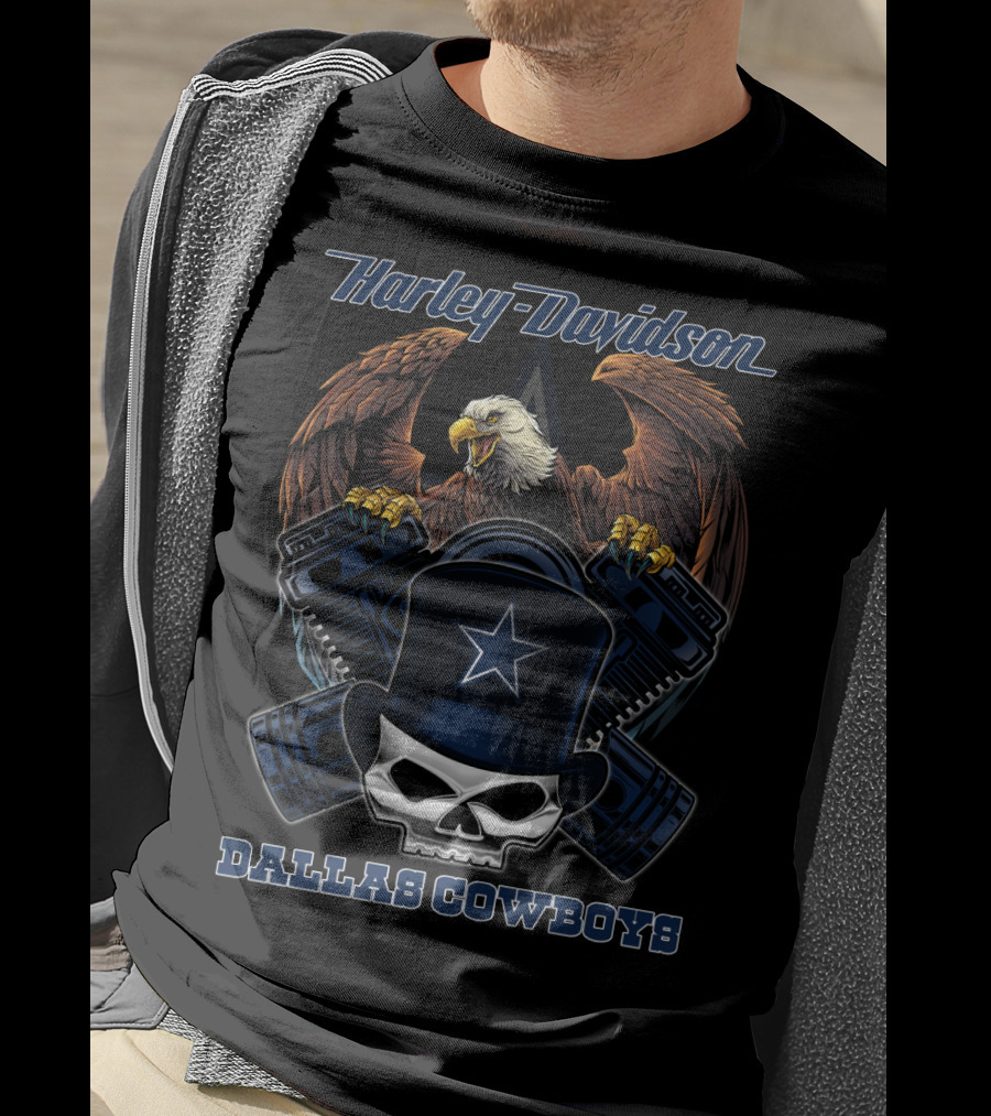 Harley Davidson Eagle Dallas Cowboys Star Skull Nfl 54 Tvl T-Shirt