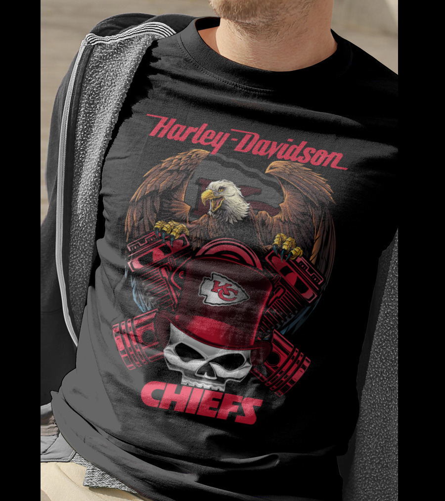 Harley Davidson Chiefs Kcc Nfl Football Eagle Skull T-Shirt