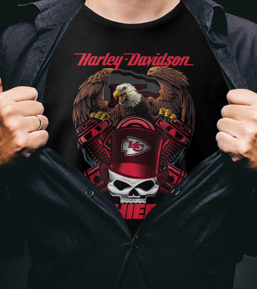 Harley Davidson Chiefs Kcc Nfl Football Eagle Skull T-Shirt